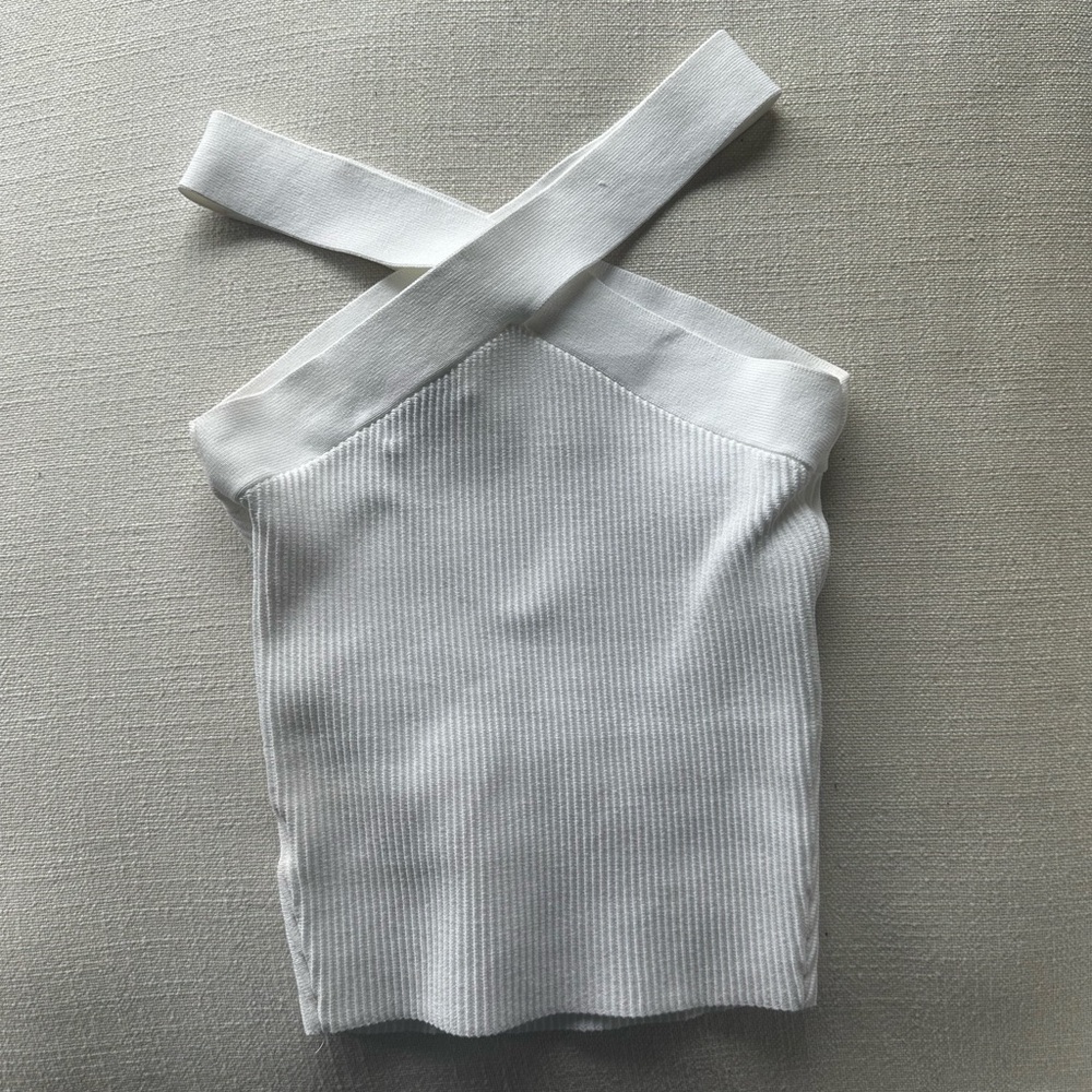 Babaton Ivory knit Cross-Strap Top